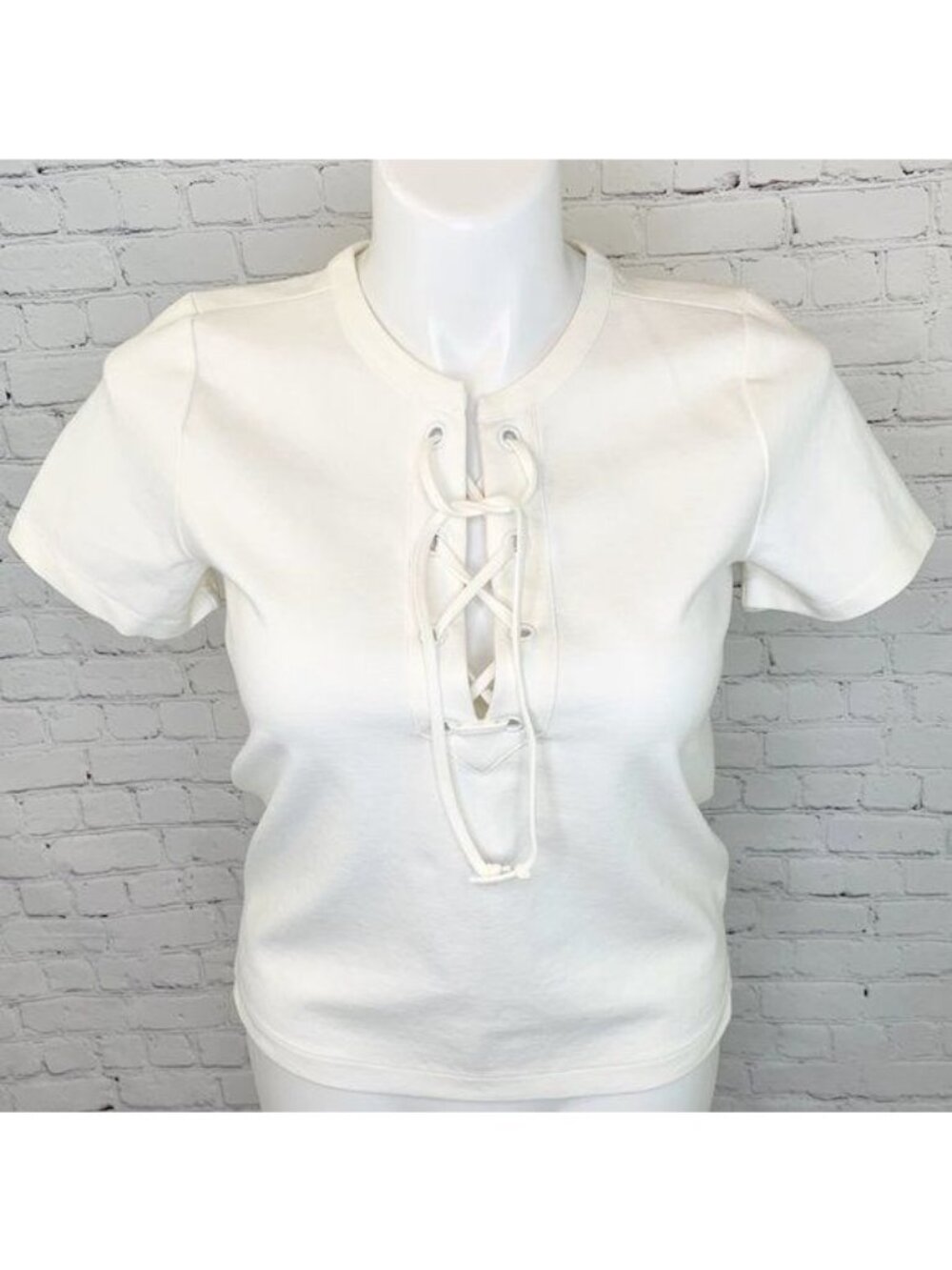 J. CREW FACTORY IVORY LACE UP GROMMET TOP - SMALL